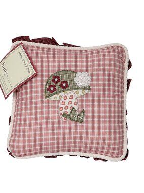 Baby Martex Mini Pillow Pink Mushroom Check Decorative 8 Inch NWT